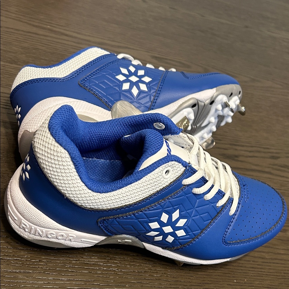 Ripit Women's Blue and White Spiked Softball Cleats.
